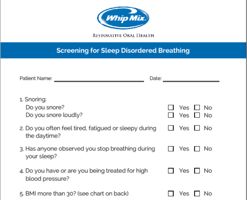 Sleep Disordered Breathing Questionnaire Whip Mix Corporation